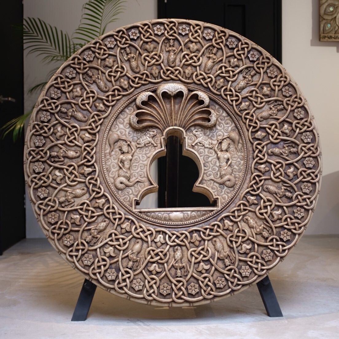 Antique Jain Marble Mandala Panel Featuring Parshvanatha – Hand Carved Low Relief Sculpture From 18th Century Rajasthan, India photo for sale