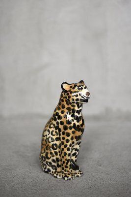 Italian Mid Century Modern Ceramic Sculpture Of A Seated Leopard, 1970s