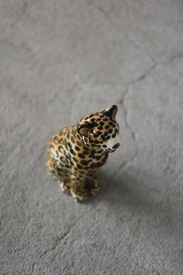 Italian Mid Century Modern Ceramic Sculpture Of A Seated Leopard, 1970s photo furniture