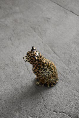 Italian Mid Century Modern Ceramic Sculpture Of A Seated Leopard, 1970s photo Art