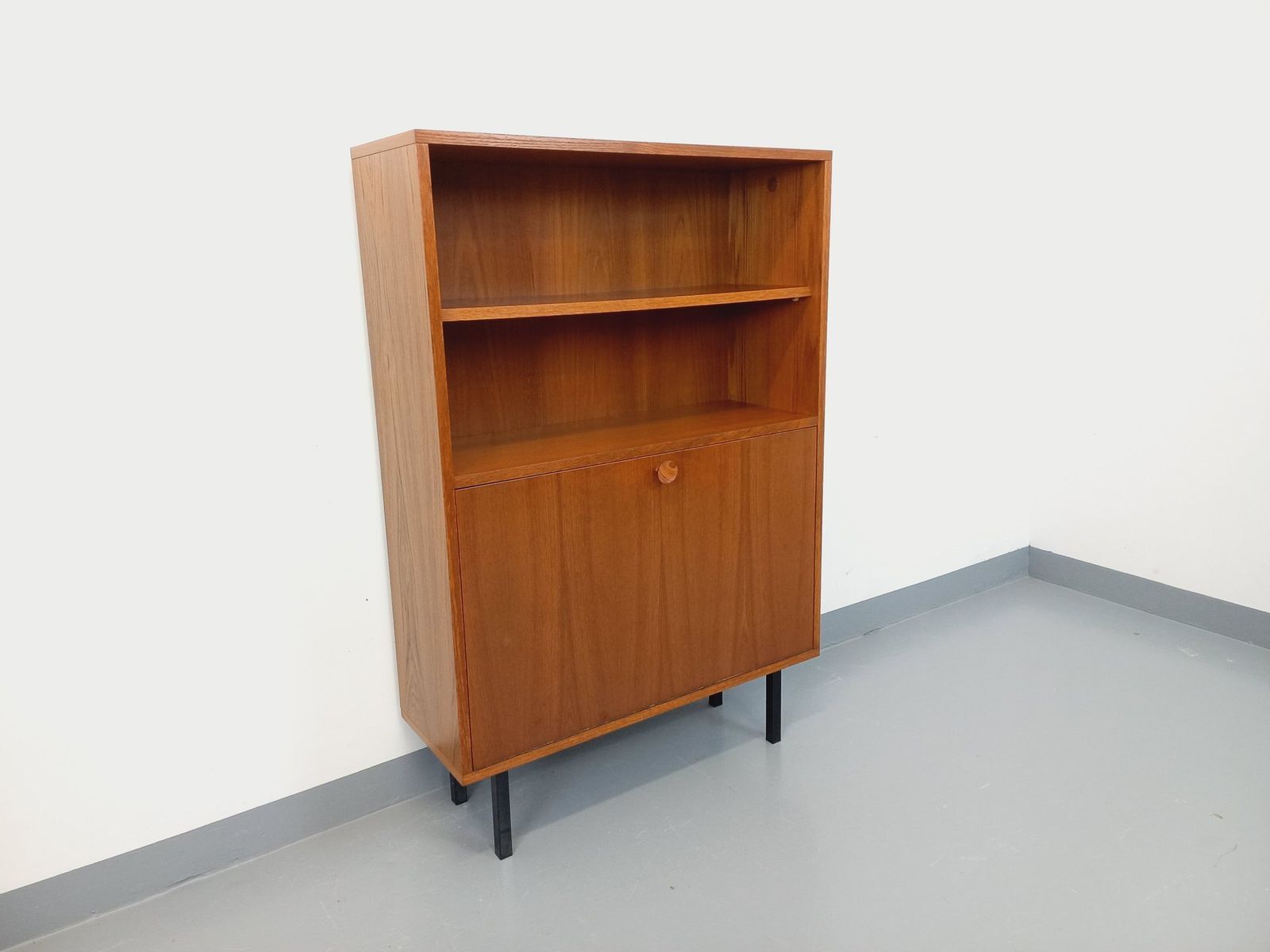 Modernist Bookcase 2 In Teak And Black Metal Legs photo furniture