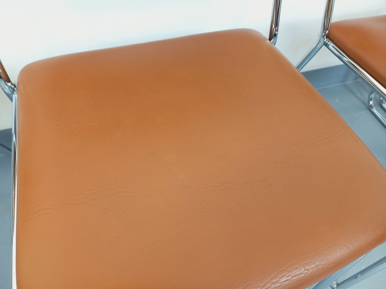 photo buy 4 Chrome Metal And Cognac Leatherette Sled Chairs
