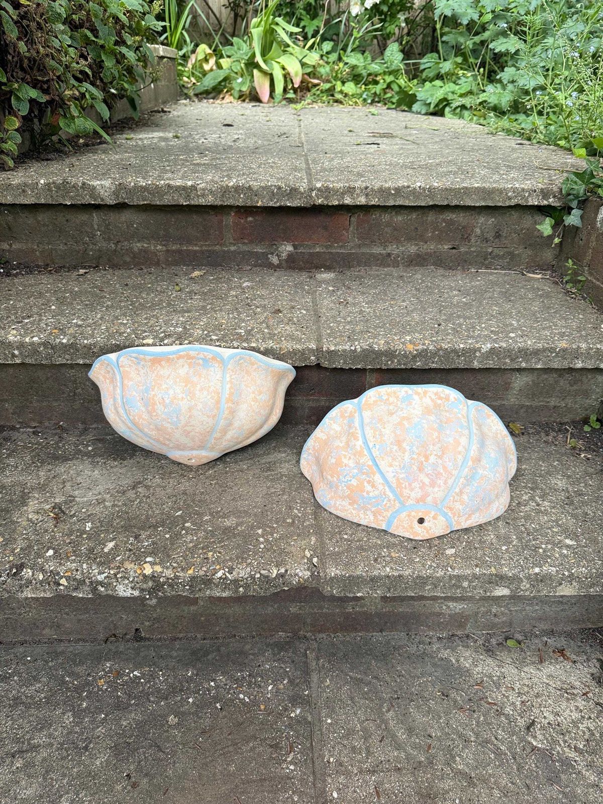 Vintage Pair Of Plaster Wall Planters Or Vintage Outdoor Light Sconces   Delightfully Mediterranean, 1980s Painted Finish, Shell Shaped photo 75.0