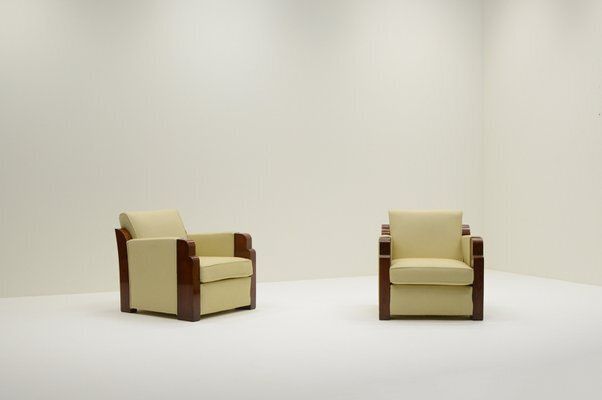 Set Of French Art Deco Club Chairs In Leather, 1930s photo furniture