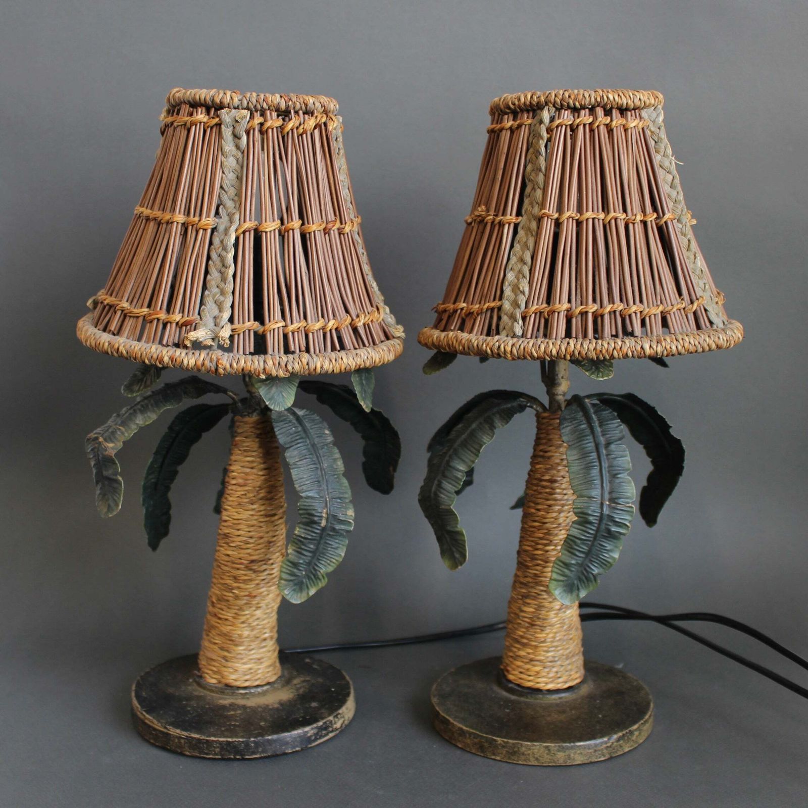 Pair Of Mid Century French Tôle Palm Tree Table Lamps (Circa 1960s) photo furniture
