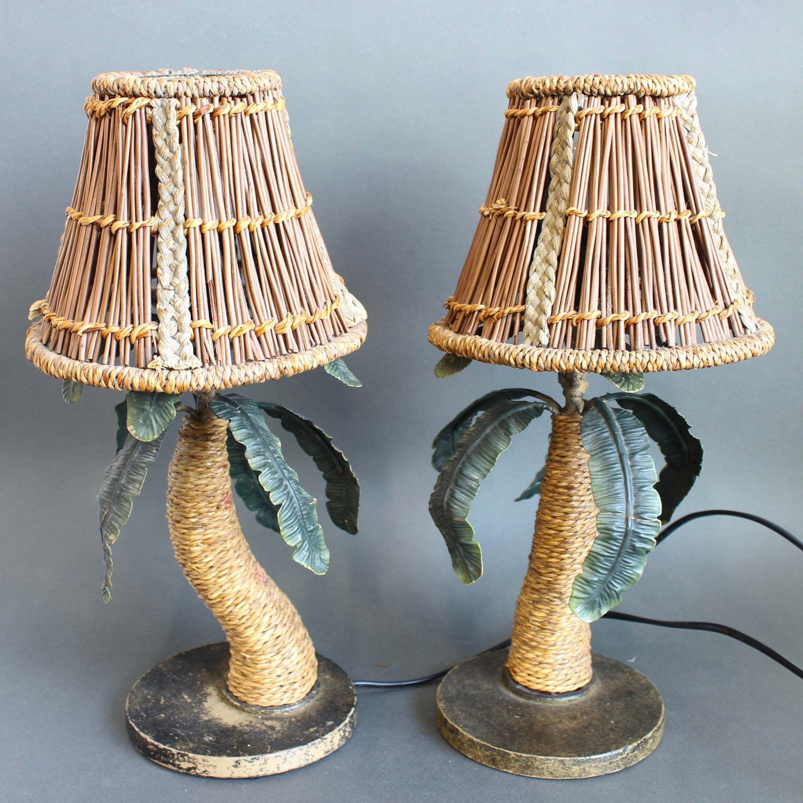 Pair Of Mid Century French Tôle Palm Tree Table Lamps (Circa 1960s) photo 919.0