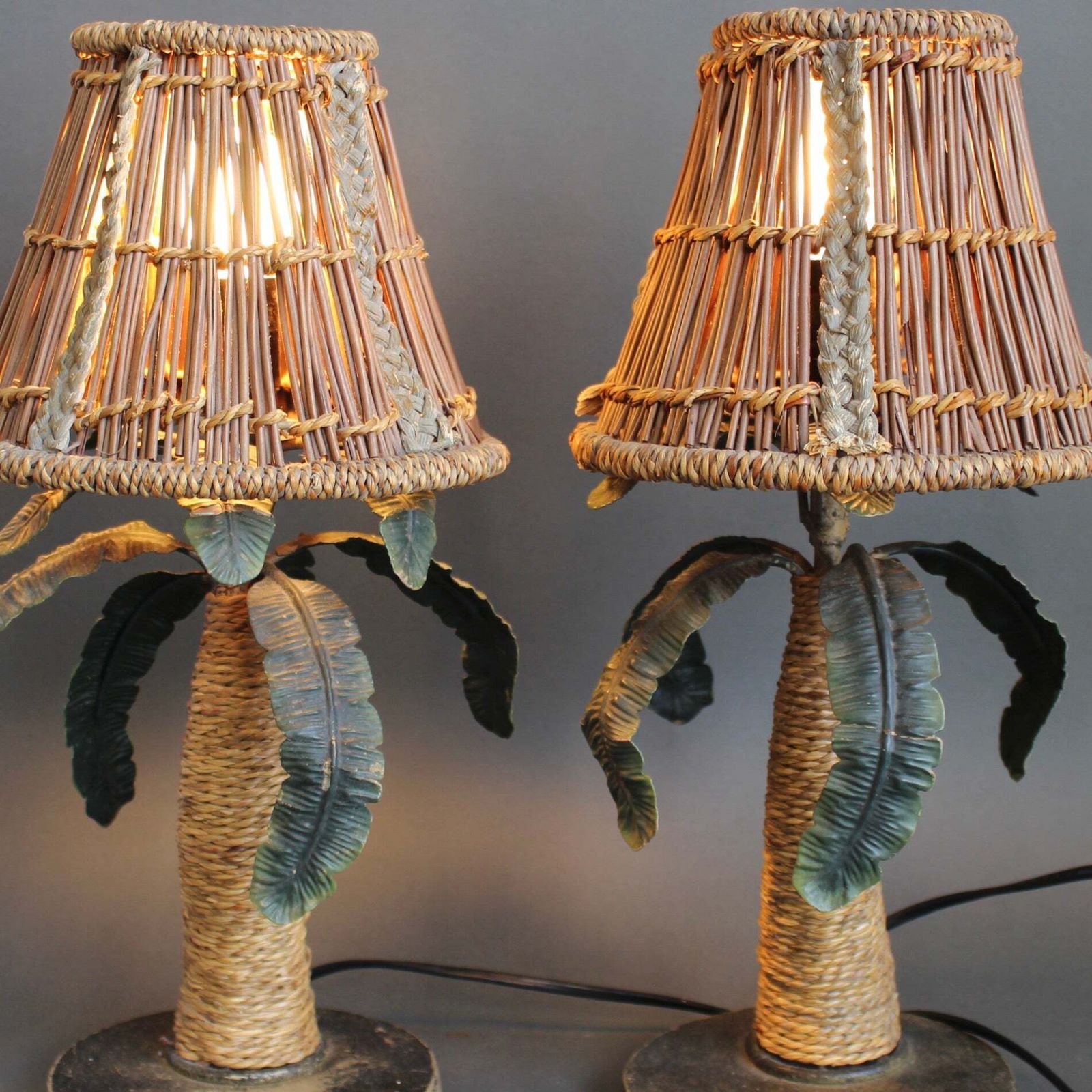 Pair Of Mid Century French Tôle Palm Tree Table Lamps (Circa 1960s) photo buy