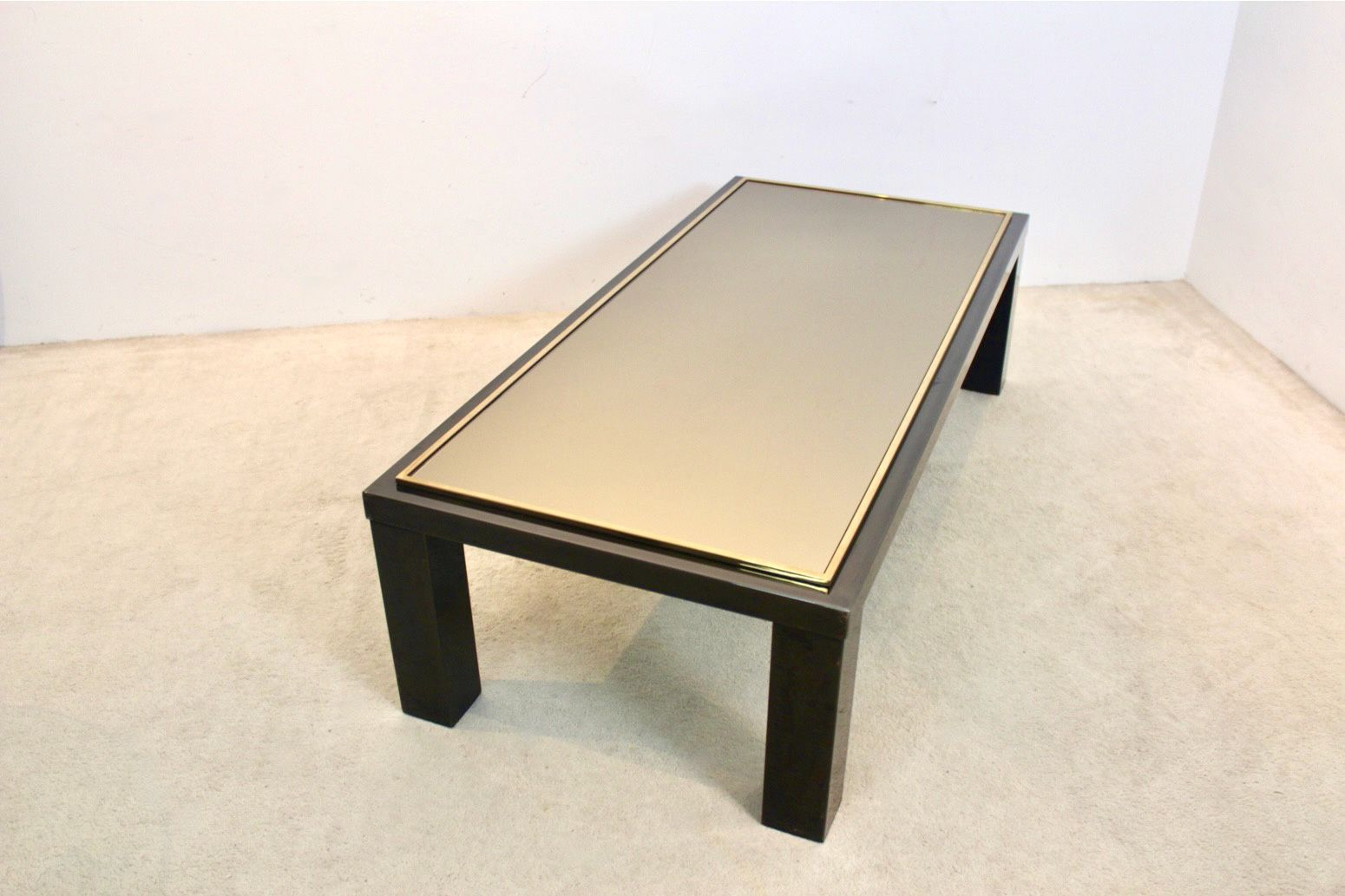 photo for sale Large Belgochrom Gold And Smoked Glass Coffee Table