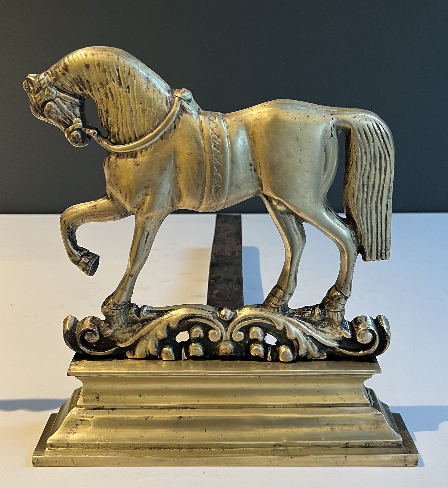 Pair Of Bronze Horse Andirons, 1970s photo buy