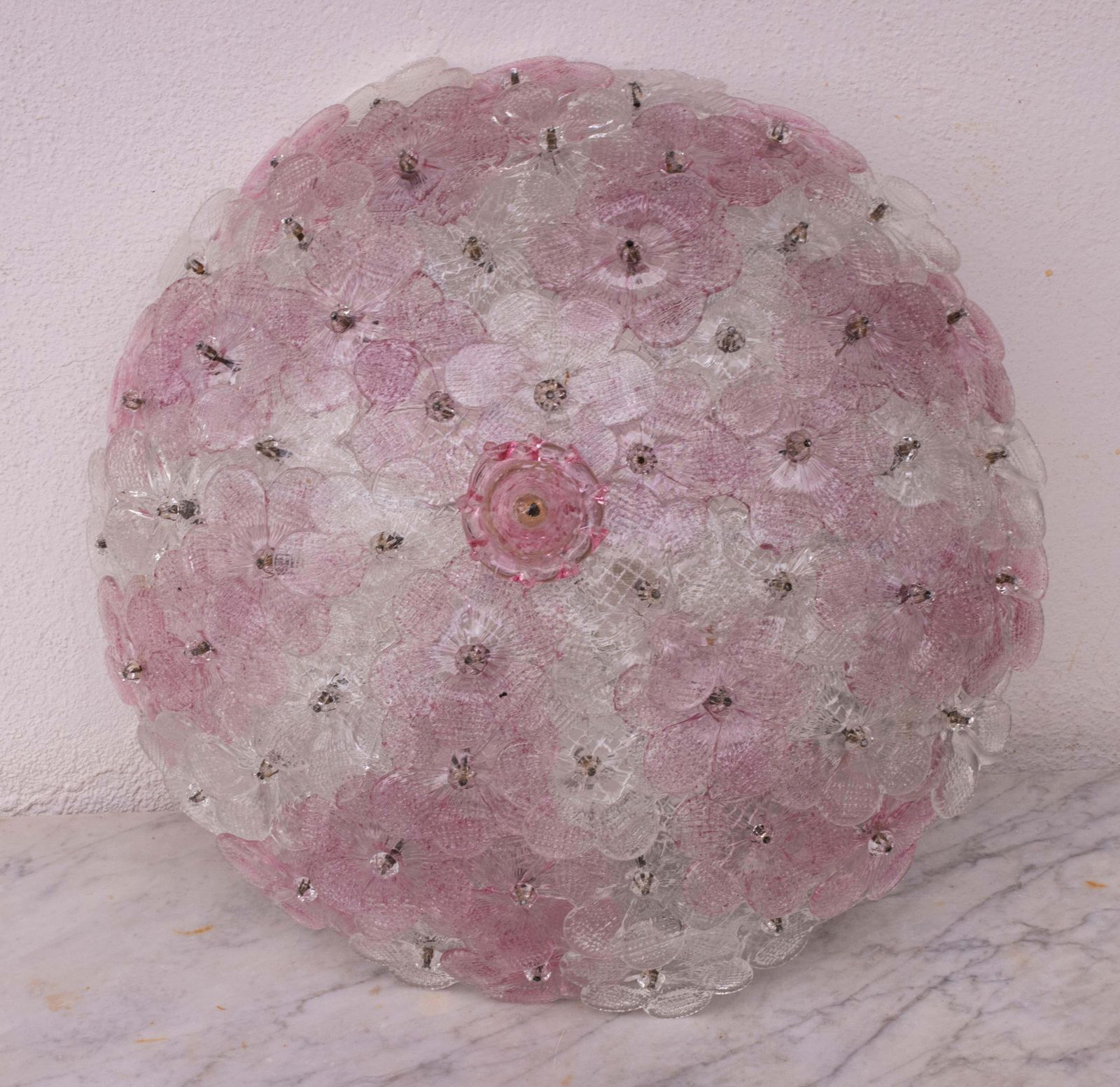 Charming Murano Ceiling Light Pink Flower By Seguso For Venini, Italy, 1970s photo furniture