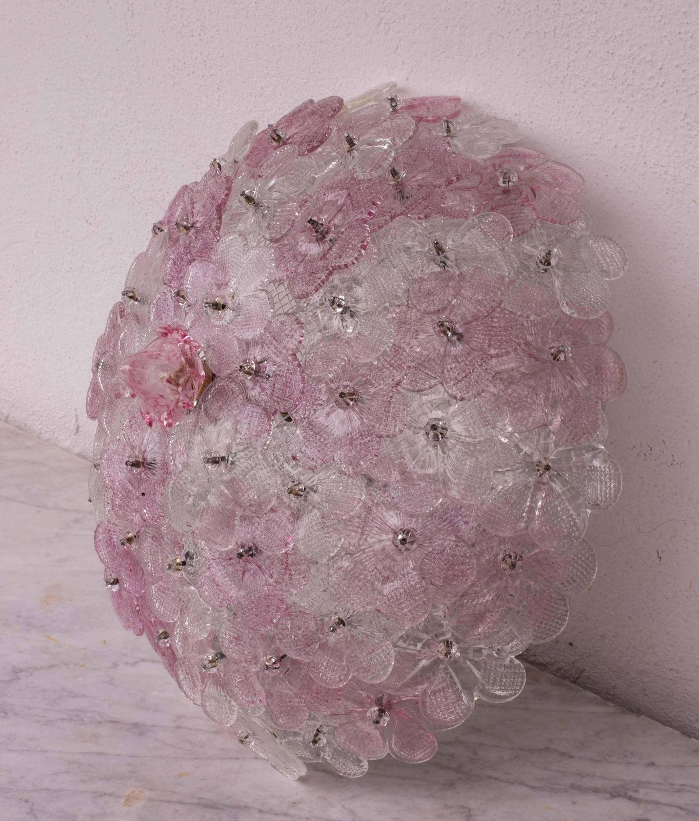 Charming Murano Ceiling Light Pink Flower By Seguso For Venini, Italy, 1970s photo 2151.0