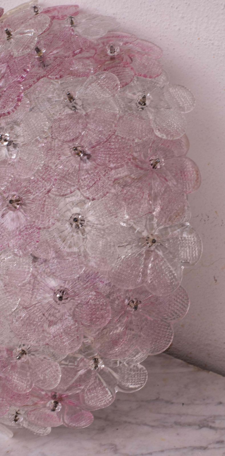 Charming Murano Ceiling Light Pink Flower By Seguso For Venini, Italy, 1970s photo vinterior
