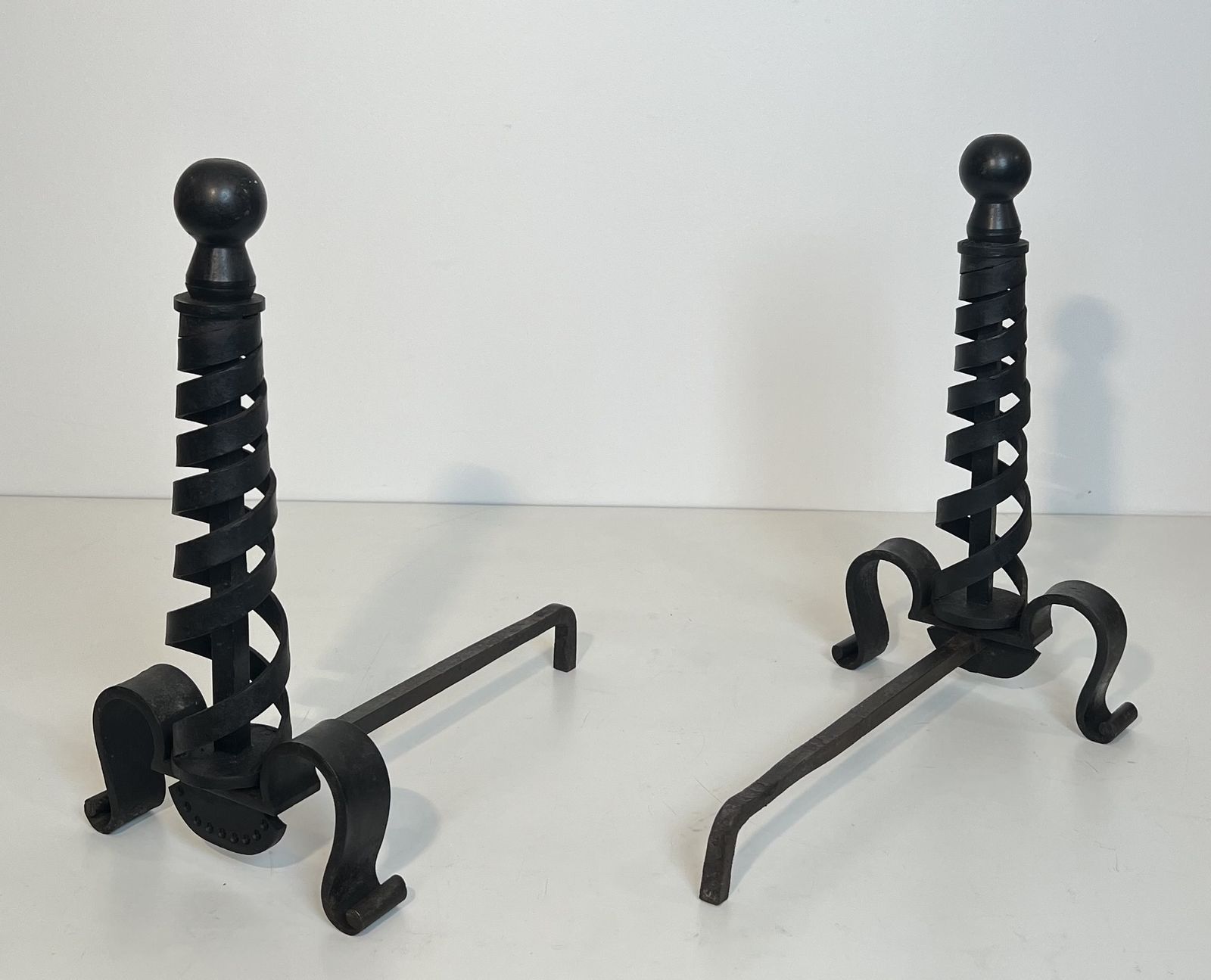 Pair Of Modernist Wrought Iron Andirons By Raymond Subes photo vinterior