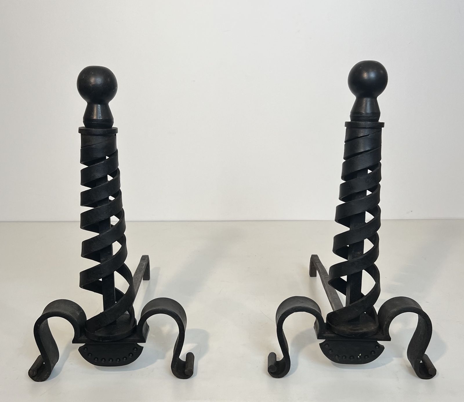 1750.0 Pair Of Modernist Wrought Iron Andirons By Raymond Subes photo