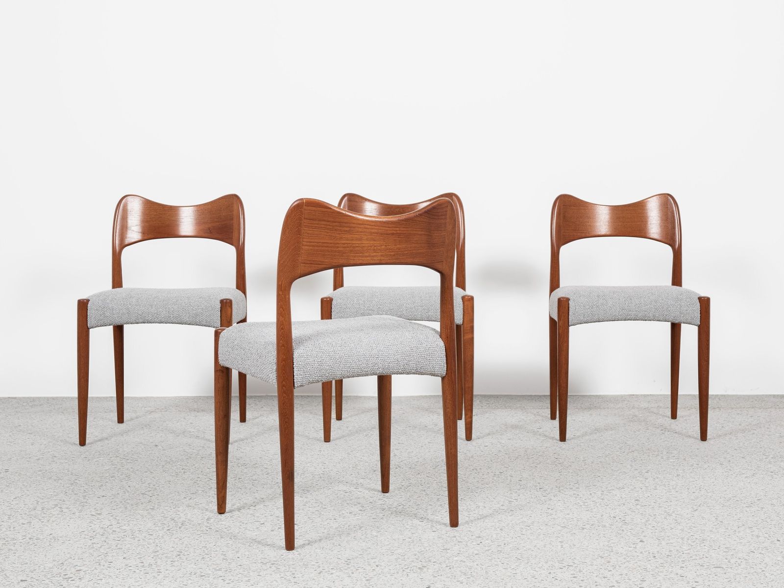 Midcentury Set Of 4 Dining Chairs In Teak By Arne Hovmand Olsen For Mogens Kold 1960s photo for sale