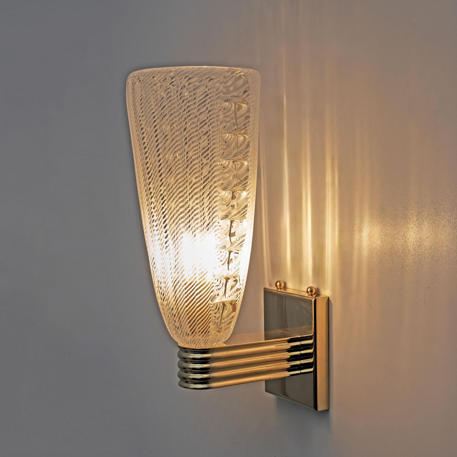 Attributed To Barovier & Toso Brass And "Reticello" Murano Glass Sconces photo Lighting