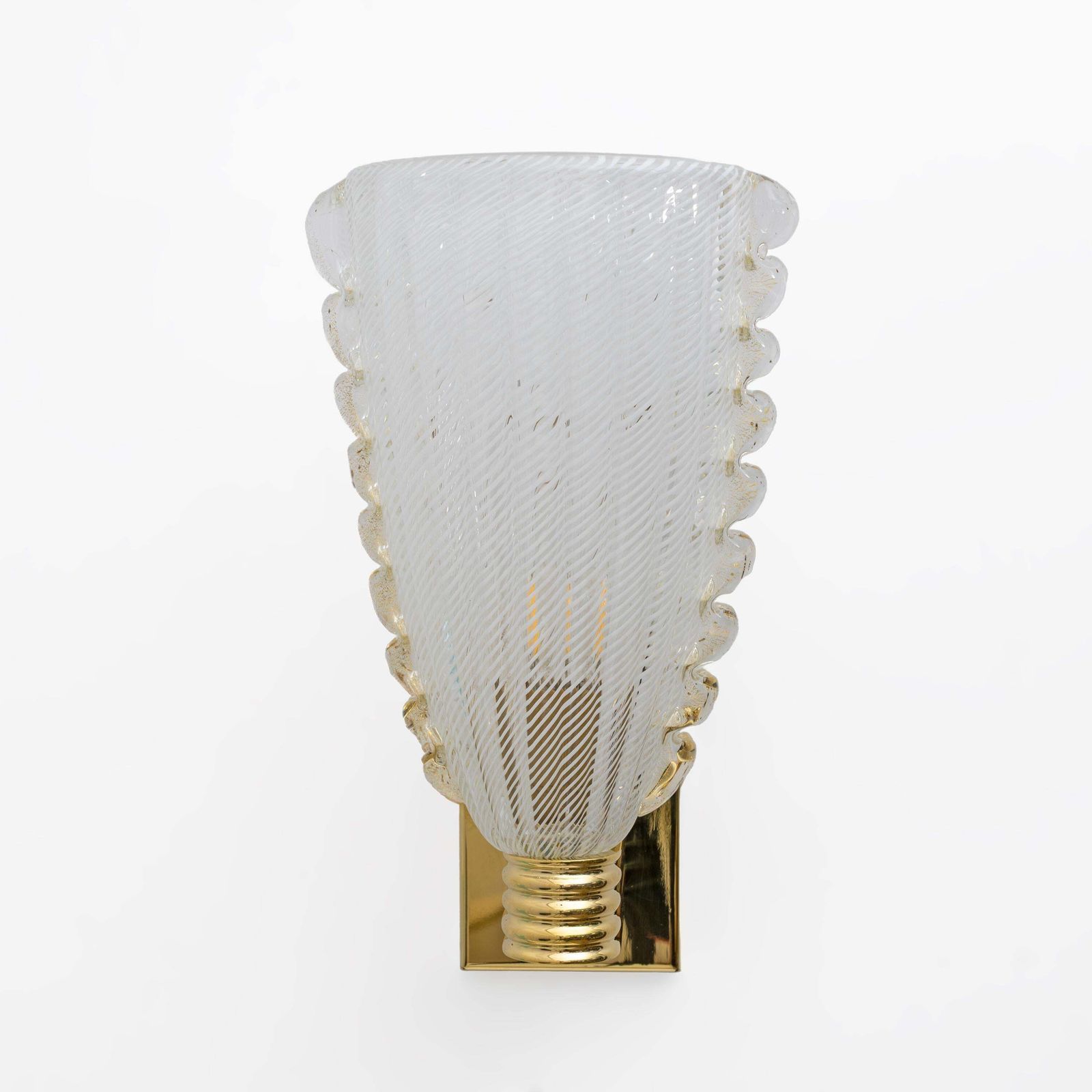 Attributed To Barovier & Toso Brass And "Reticello" Murano Glass Sconces photo vintage