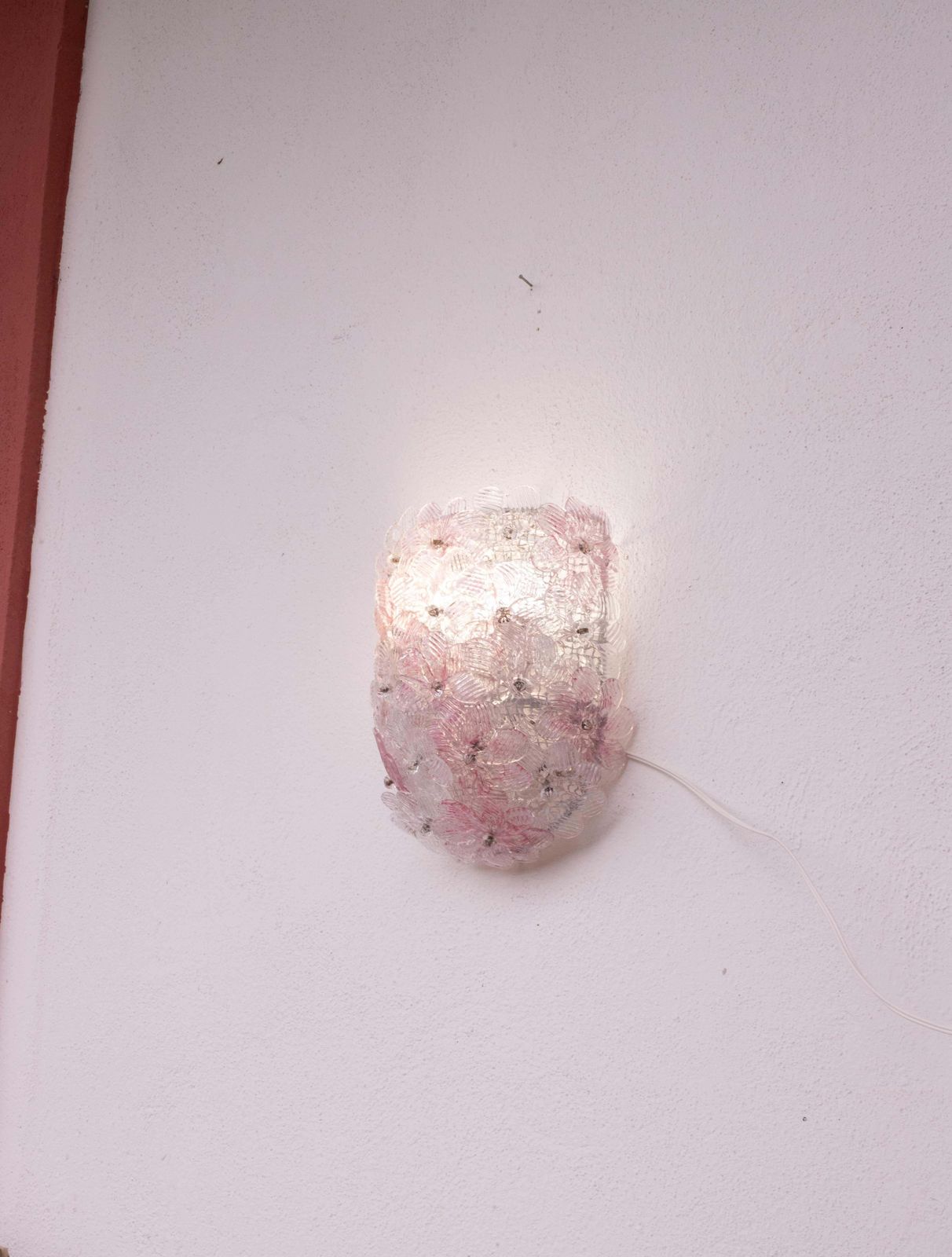 Set Of 2 Murano Wall Light Pink Flower By Seguso, 1970 photo for sale