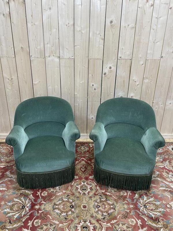 Paire De Fauteuils Crapaud En Velours Vert Style Napoléon III photo furniture