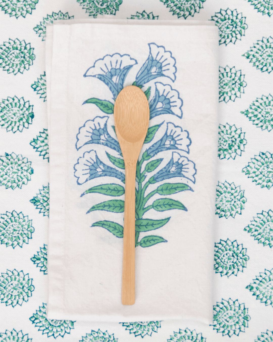 Green Lotus Hand Block Printed Cotton Tablecloth photo furniture