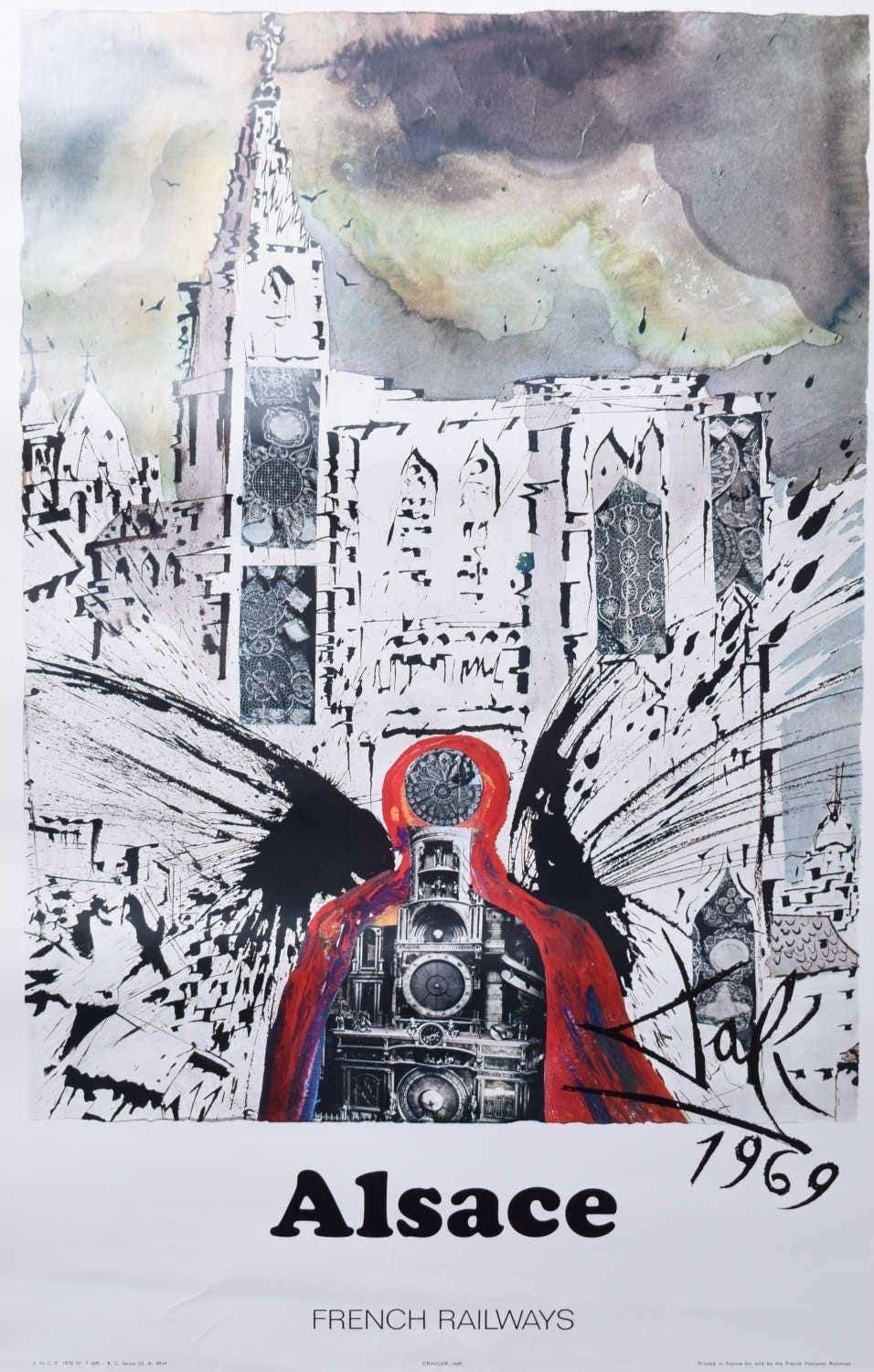 Salvador Dali Alsace Original French Travel Poster Sncf Railway (1969)