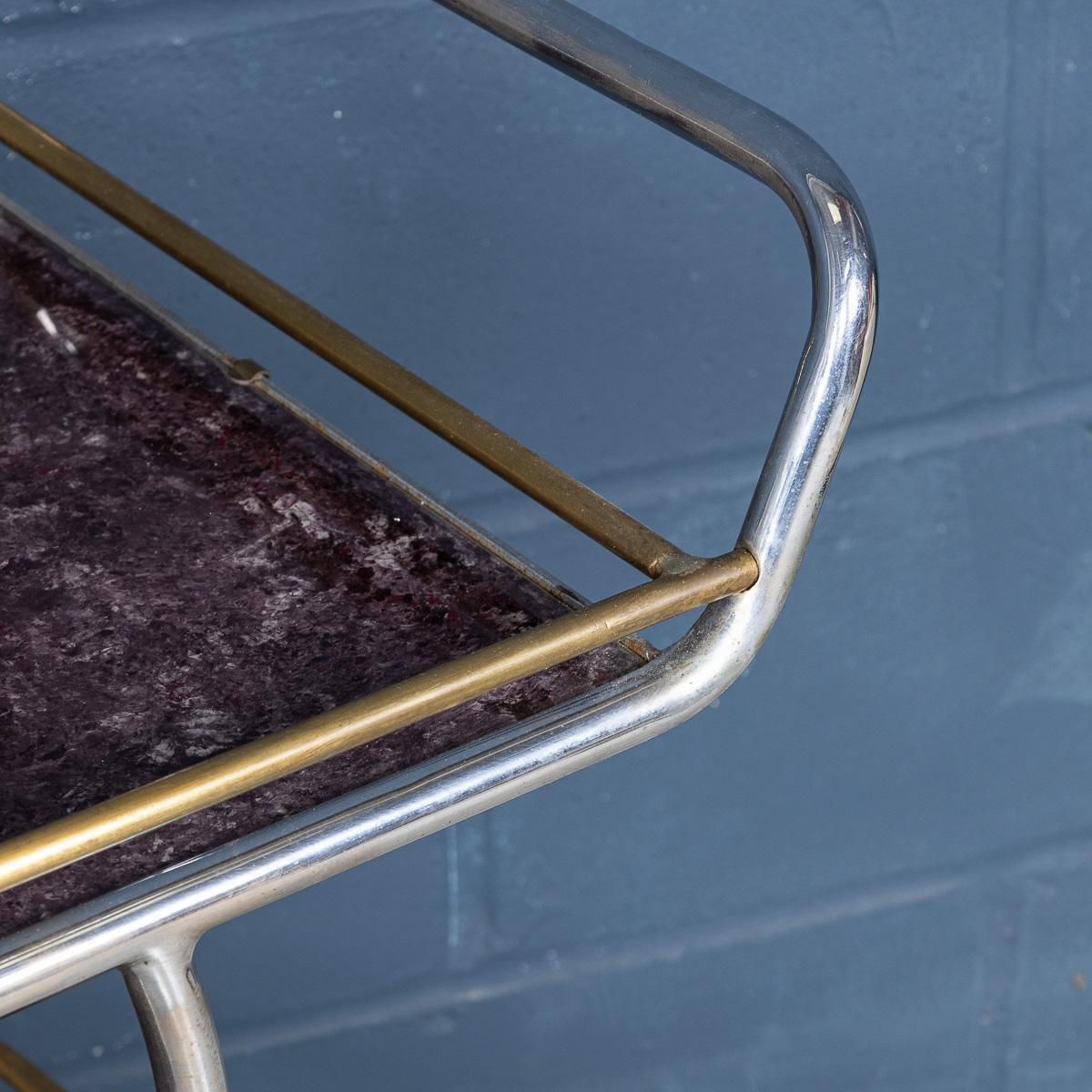photo vinterior Vintage 20thc Italian Steel & Glass Drinks Trolley With Marble Effect C.1980