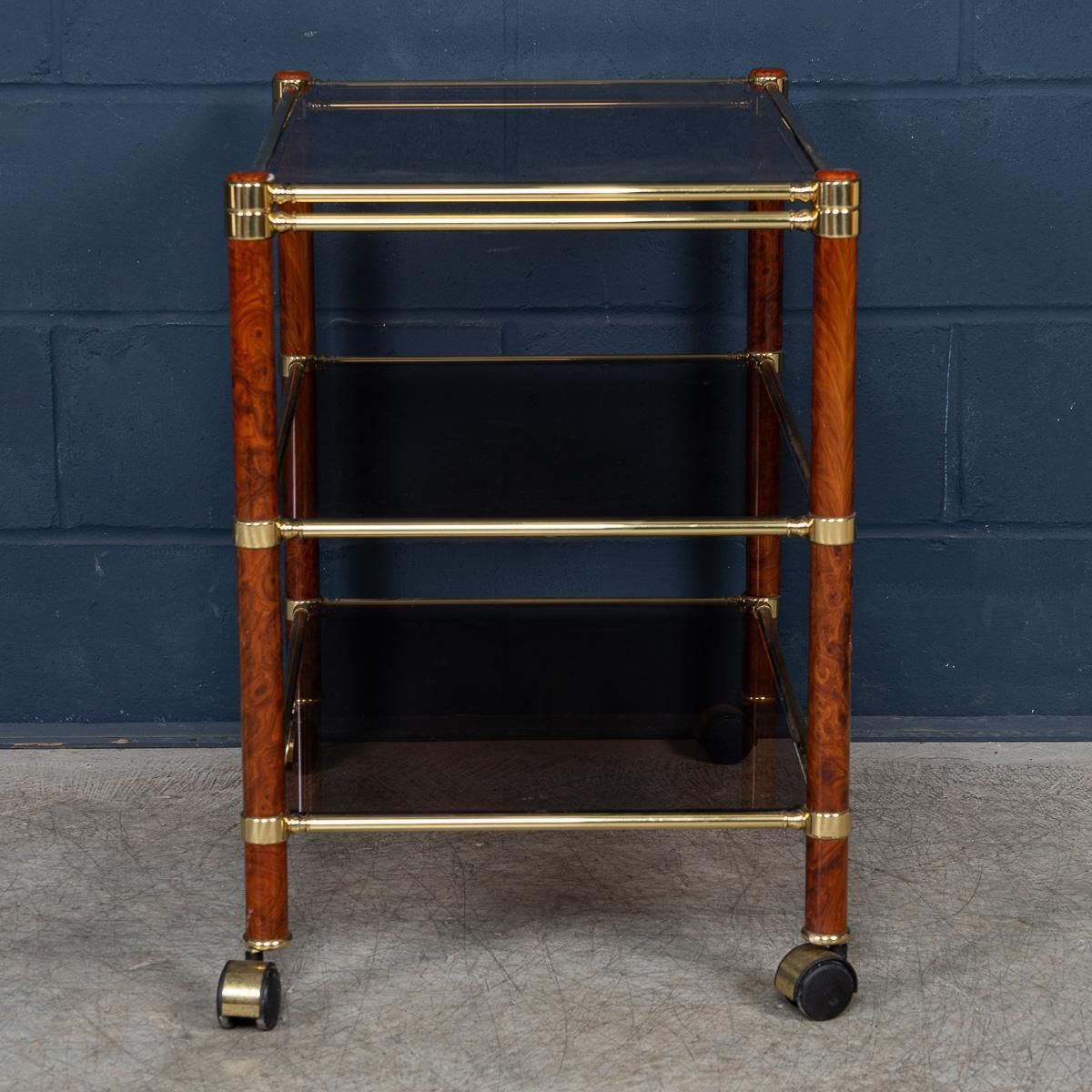 Vintage 20th Century Italian Brass & Smoked Glass Drinks Trolley C.1980 photo 915.0