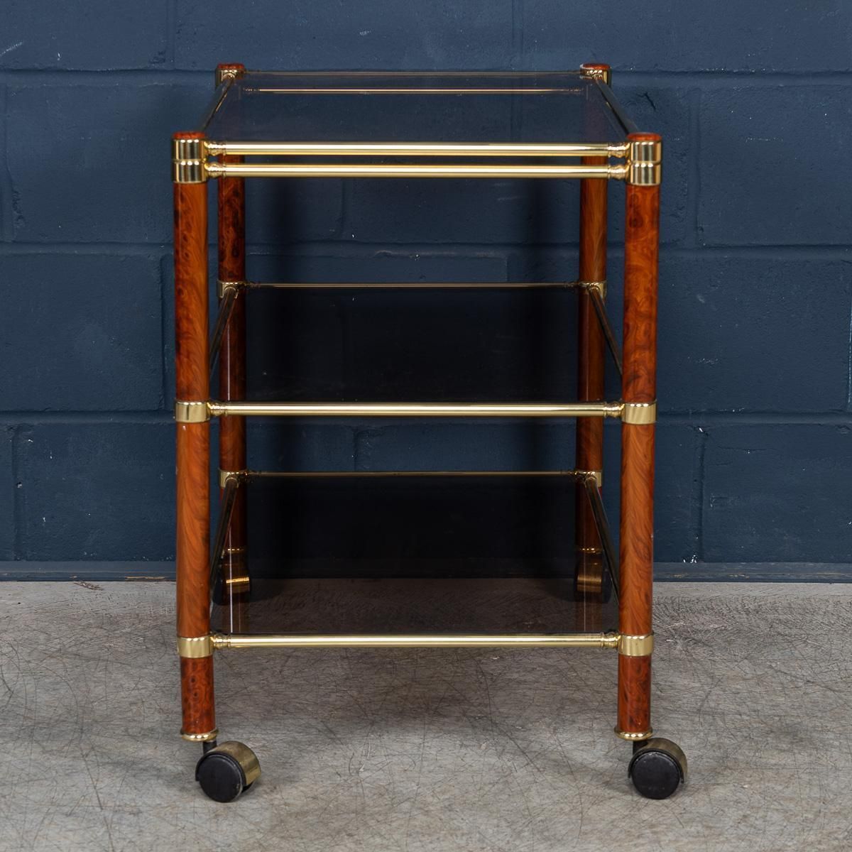 Vintage 20th Century Italian Brass & Smoked Glass Drinks Trolley C.1980 photo buy