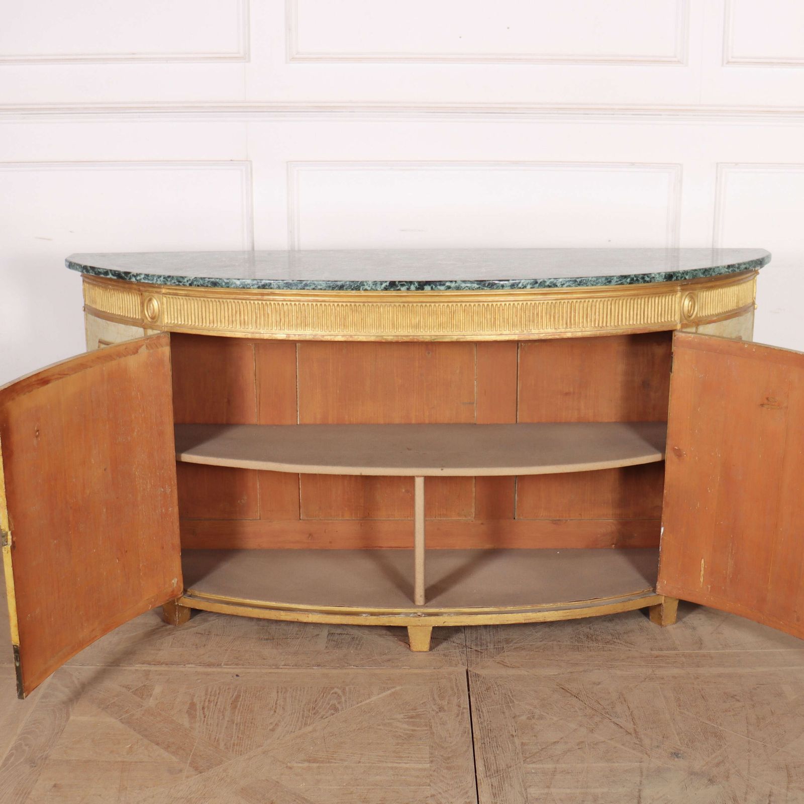 English Marble Top Demi Lune Side Cabinet photo vintage