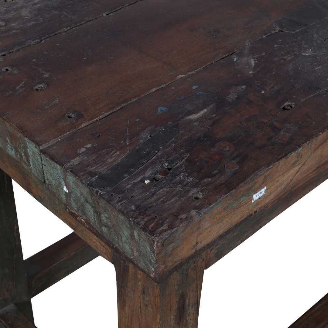 Antique Forest Green Teak Kitchen Table – Indian Industrial Work Bench, Gujarat C1880 photo Furniture