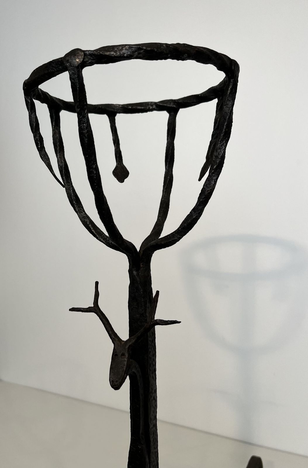 Important Pair Of Wrought Iron Andiers With Deer Heads photo buy