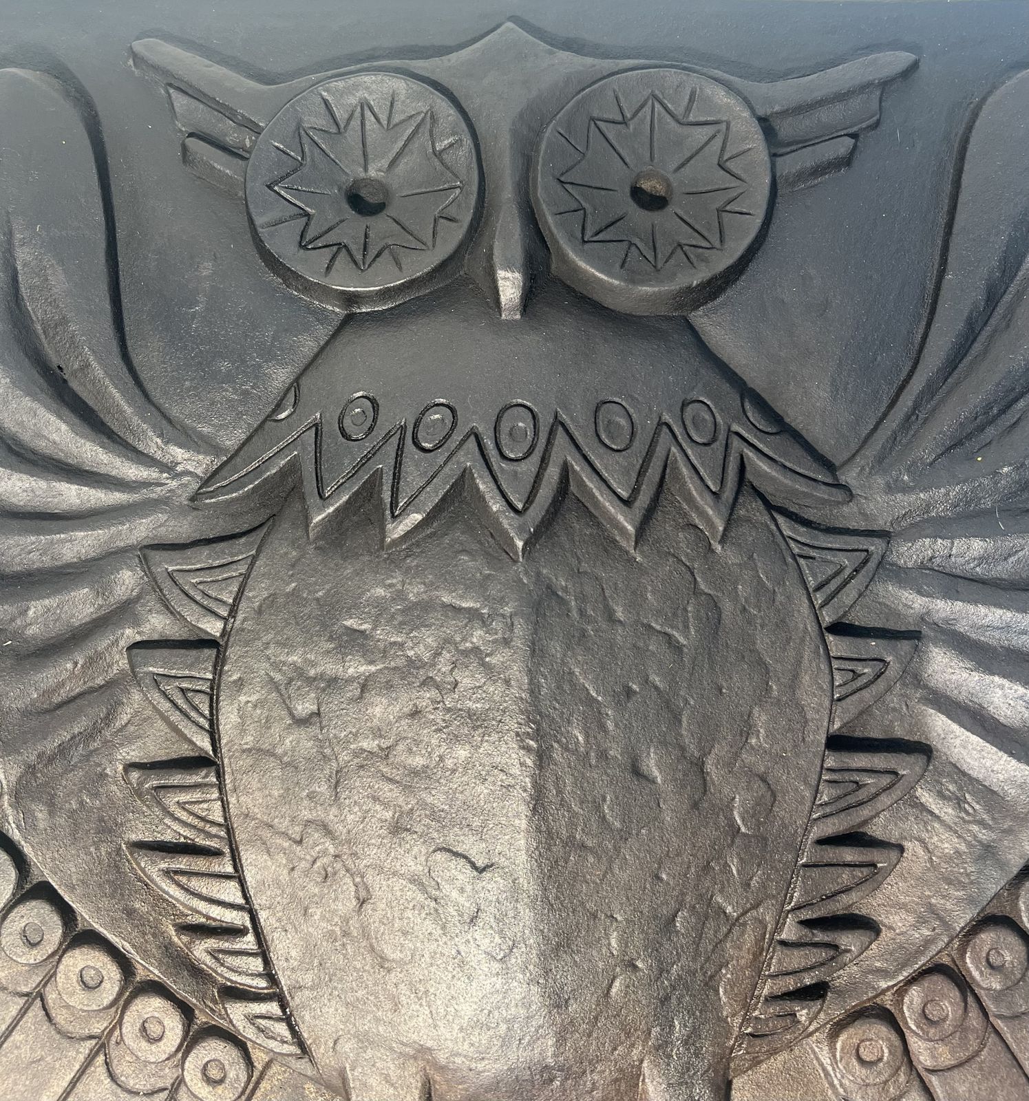 Modernist Cast Iron Fireplace Plate Owl Model Signed Lucas photo buy