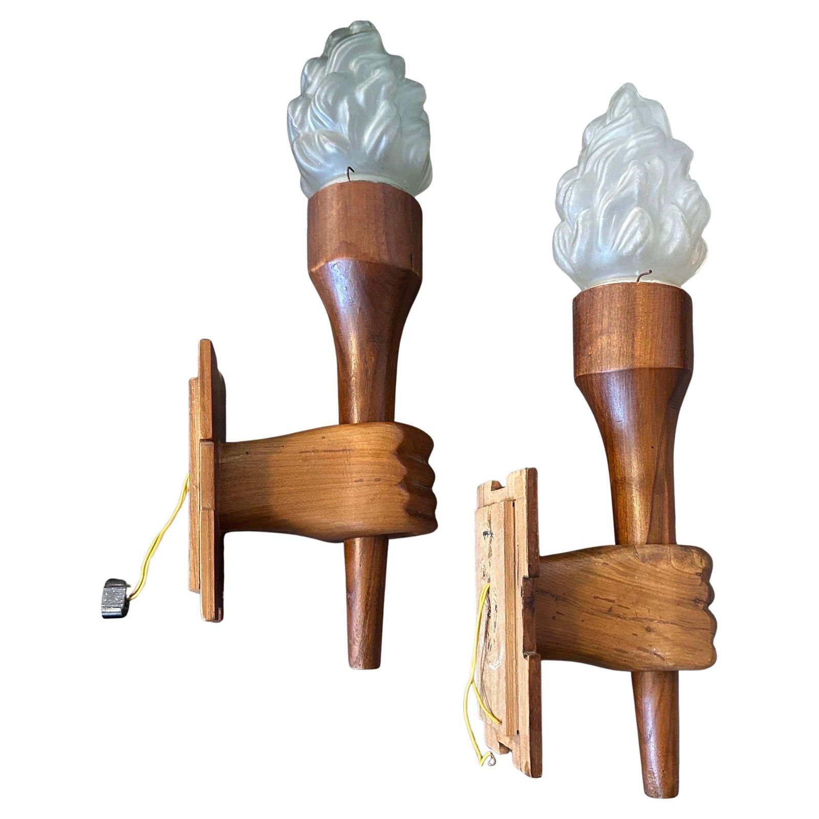 Set Of Two 1940s Art Deco Wood And Glass Italian Wall Sconces photo furniture