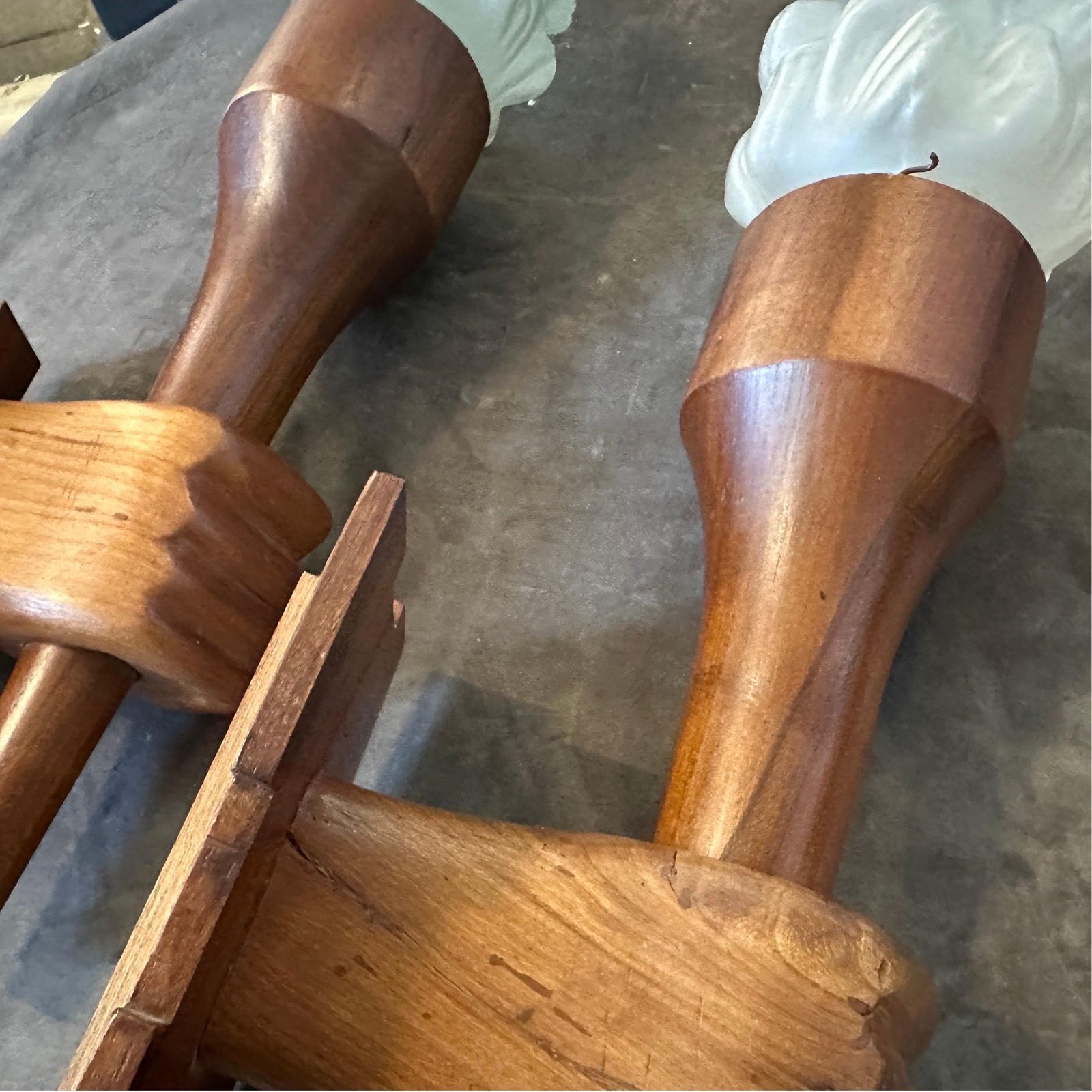 photo for sale Set Of Two 1940s Art Deco Wood And Glass Italian Wall Sconces