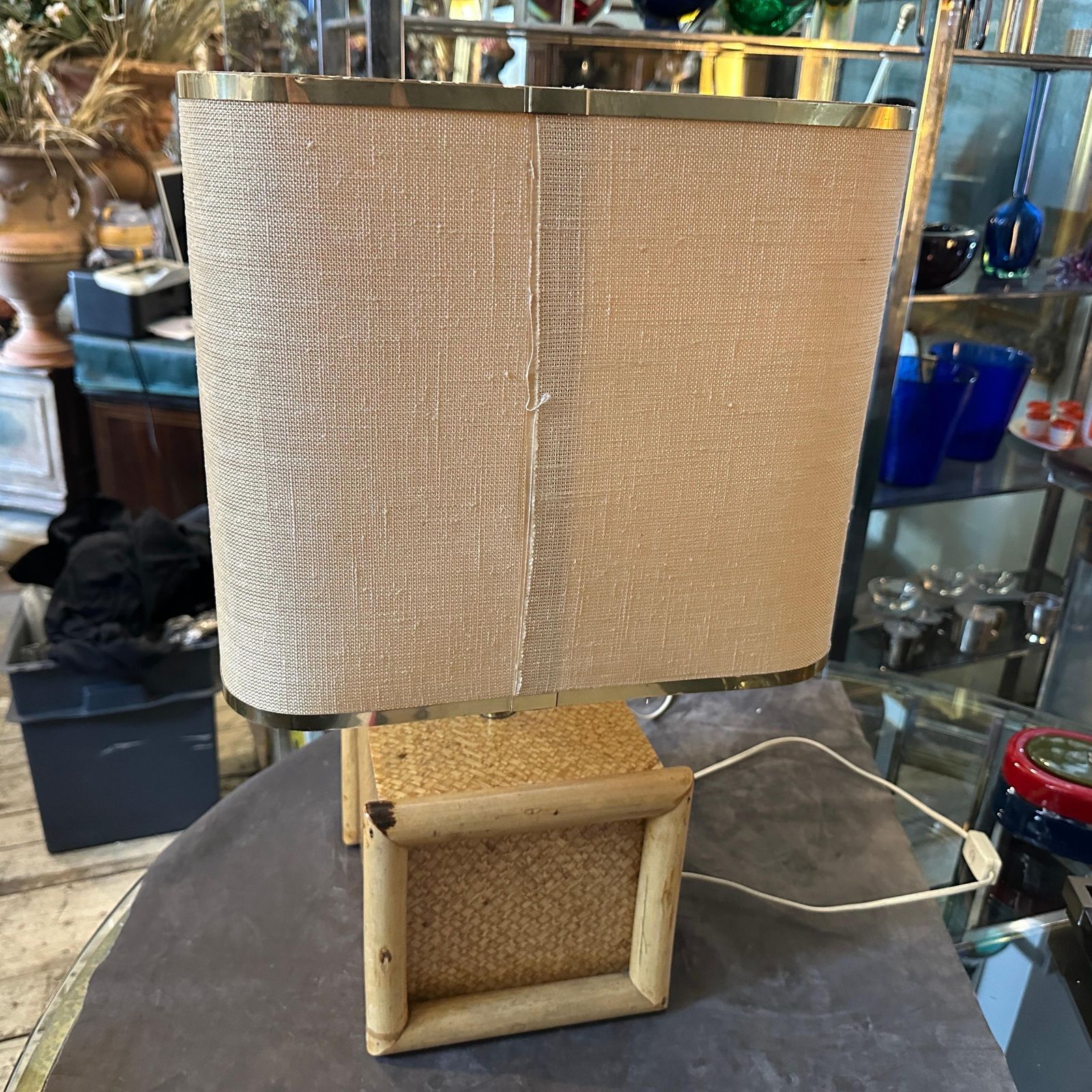 photo buy 1970s Gio Batta Mid Century Modern Bamboo And Brass Italian Square Table Lamp