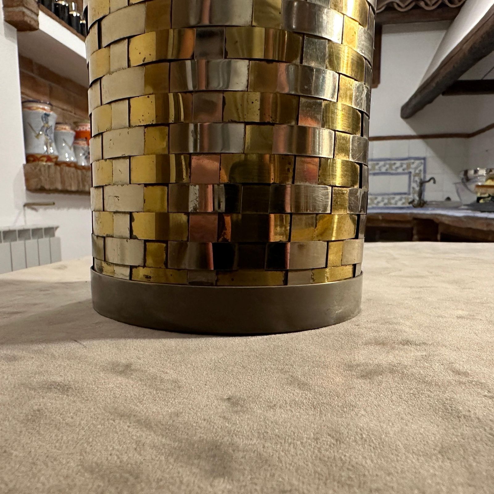photo furniture 1970s Romeo Rega Mid Century Modern Brass And Silver Plate Italian Wine Cooler
