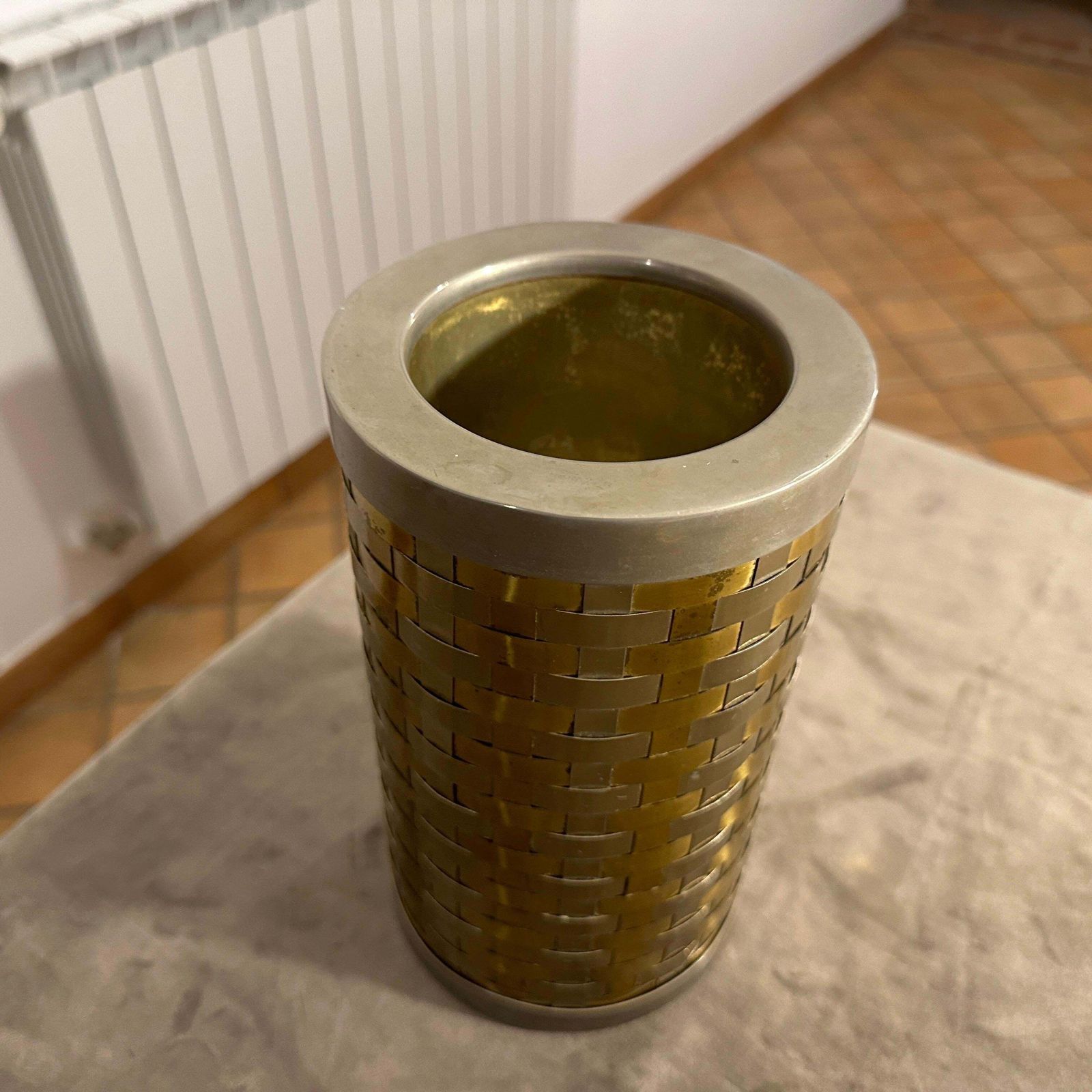 photo for sale 1970s Romeo Rega Mid Century Modern Brass And Silver Plate Italian Wine Cooler