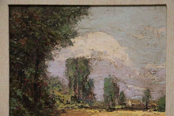 Italian Artist, Landscape, Oil Painting On Cardboard, Framed photo furniture