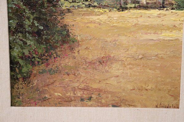 Italian Artist, Landscape, Oil Painting On Cardboard, Framed photo vinterior
