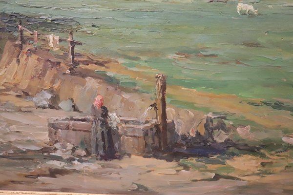 Italian Artist, Mountain Valley Landscape, Oil Painting On Plywood, Framed photo for sale