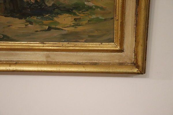 photo for sale Italian Artist, Mountain Valley Landscape, Oil Painting On Plywood, Framed