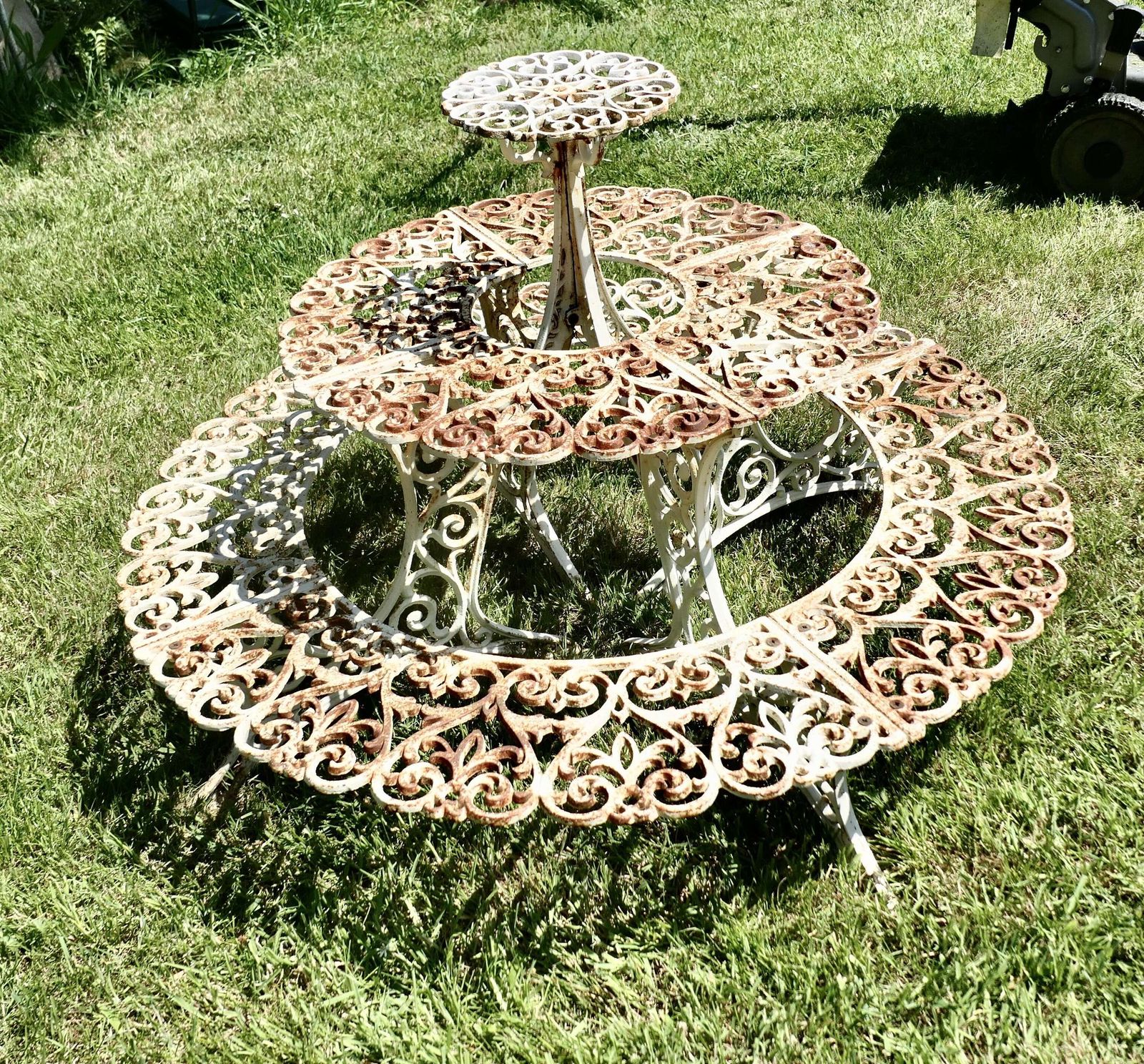 Round 3 Tier Weathered Cast Iron Plant Stand. photo furniture