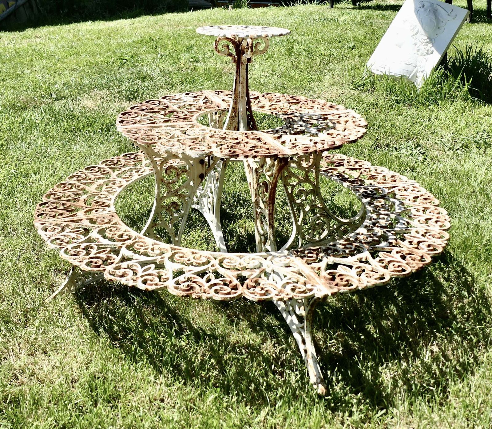 Round 3 Tier Weathered Cast Iron Plant Stand. photo 1500.0