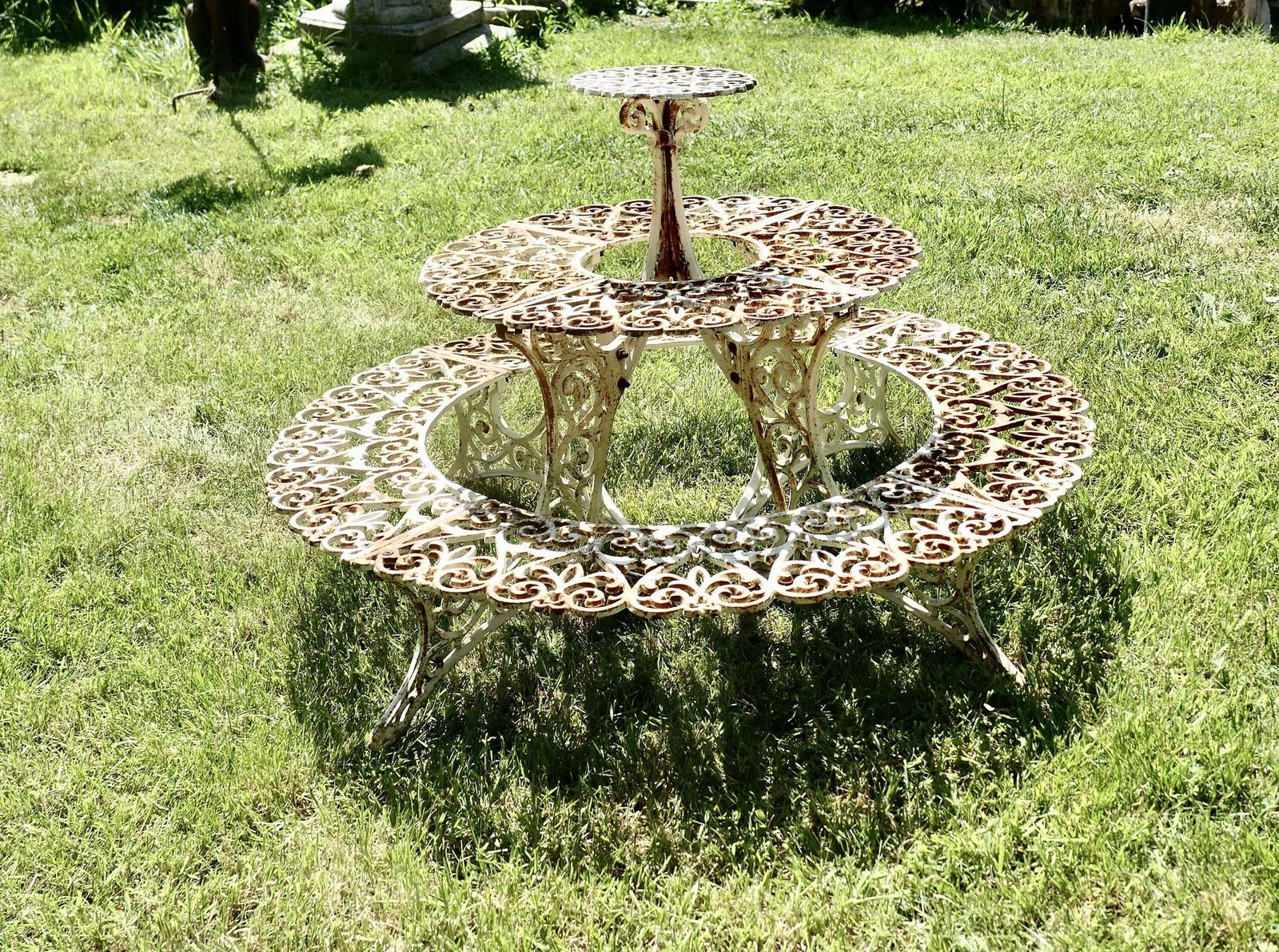 Round 3 Tier Weathered Cast Iron Plant Stand. photo buy