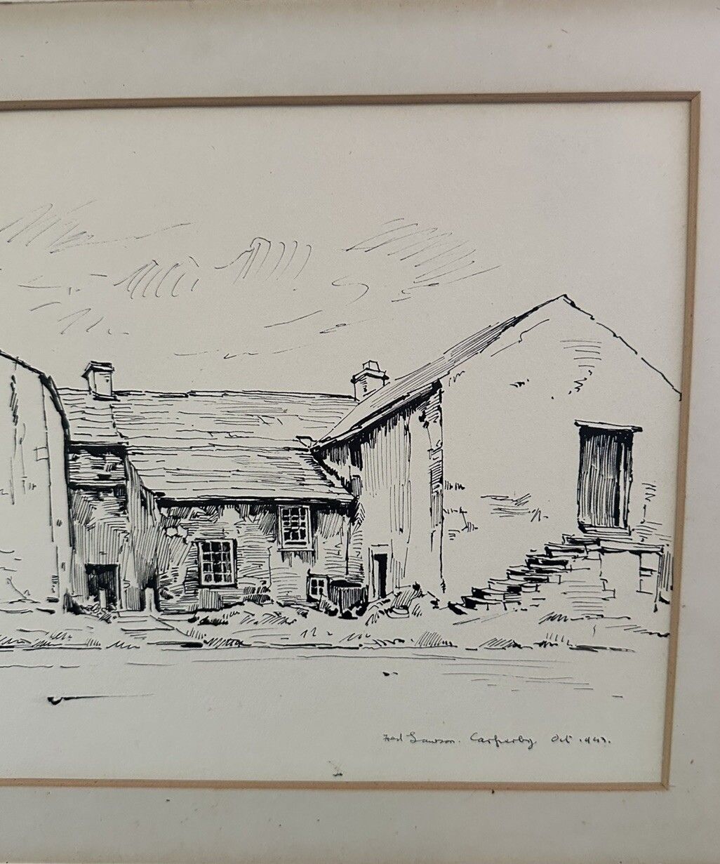 photo for sale Fred Lawson Pencil & Ink Drawing Yorkshire Signed Dated 1943