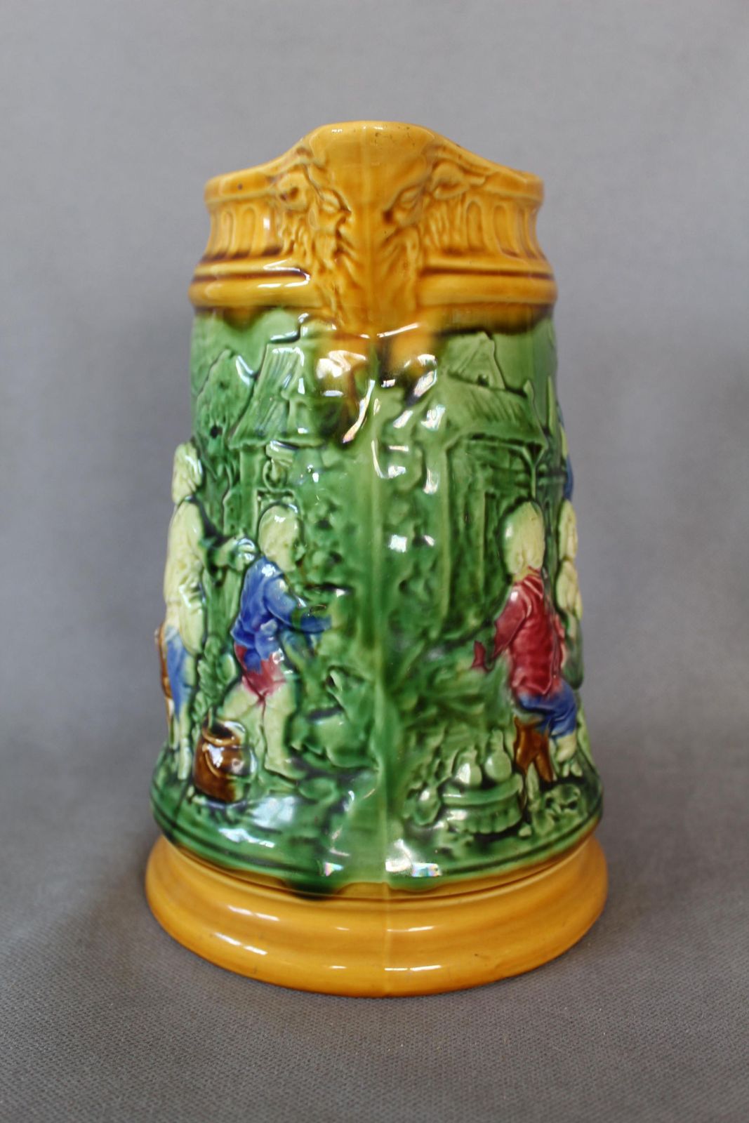 Large And Tall Antique French, Mid To Late 19th Century, Majolica Ceramic Jug, Water Pitcher, Collectible, Victorian, Harvest And Feast photo vinterior