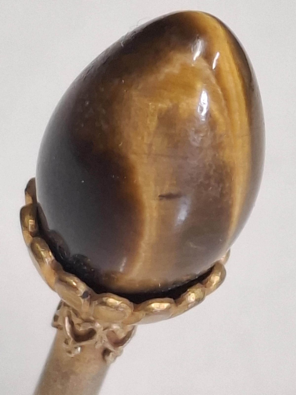 Antique Egg Shaped Tigers Eye Stone And Gold Plate Wax Seal Stamp photo 75.0