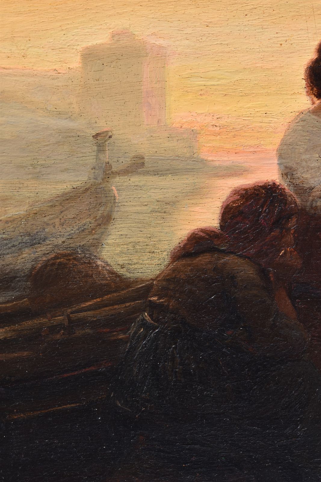 Jean Baptiste Arnaud Durbec, Two Women Looking Out To Sea, Seated On Boats On The Catalans Beach, Marseille (1852) photo for sale