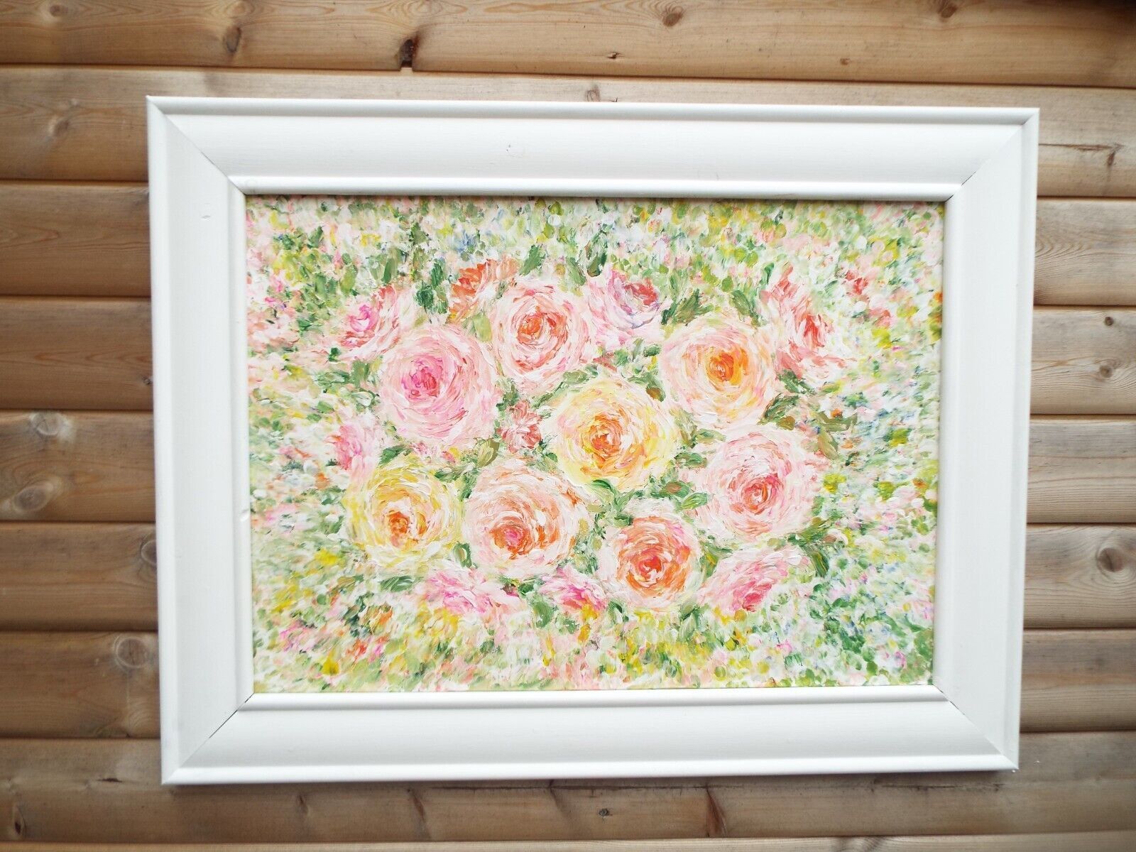 Large Pastel Roses Painting Framed Floral Signed Original Acrylic Flowers Andi photo for sale