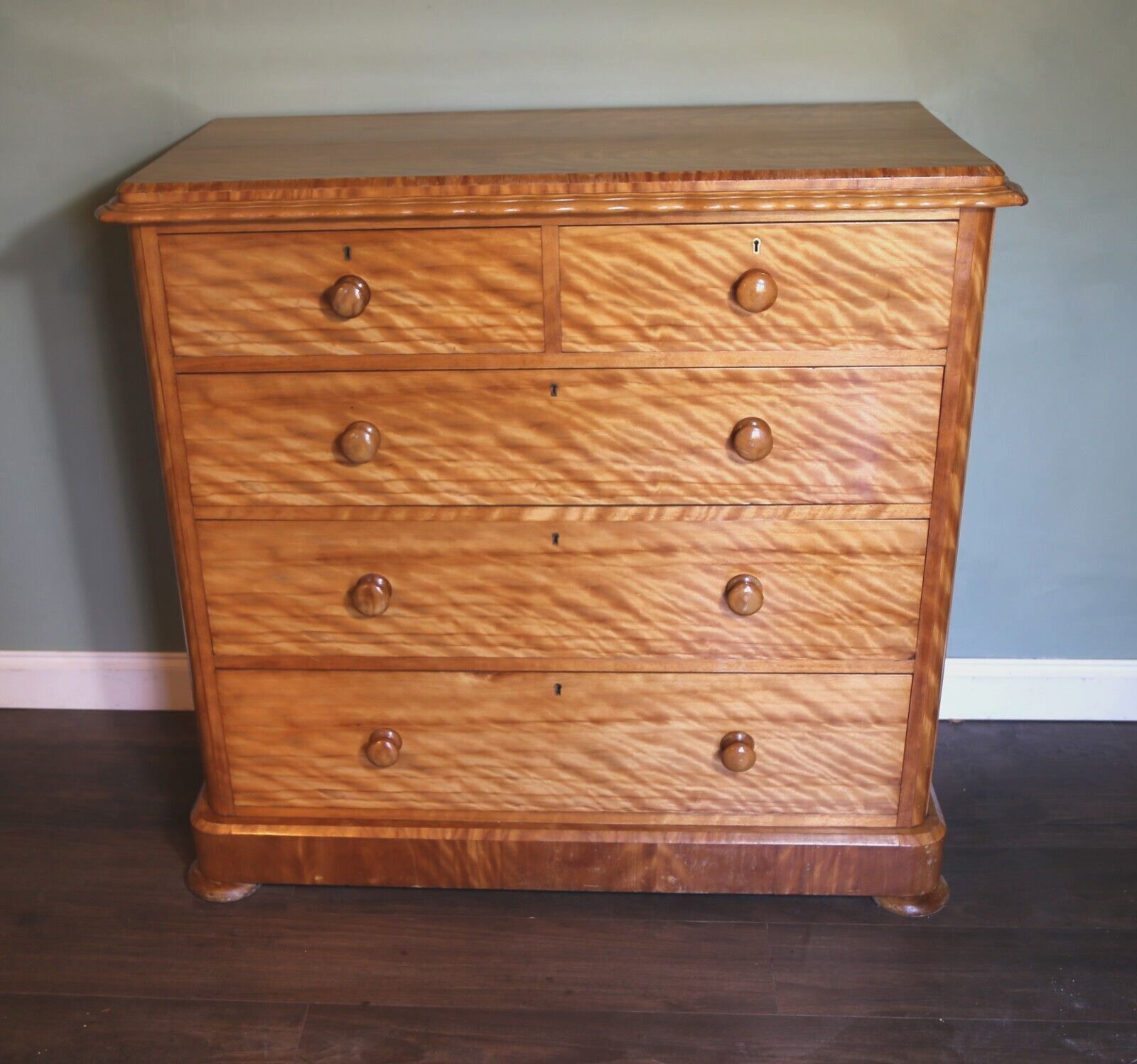 Antique Victorian Satin Birch Chest Of Drawers